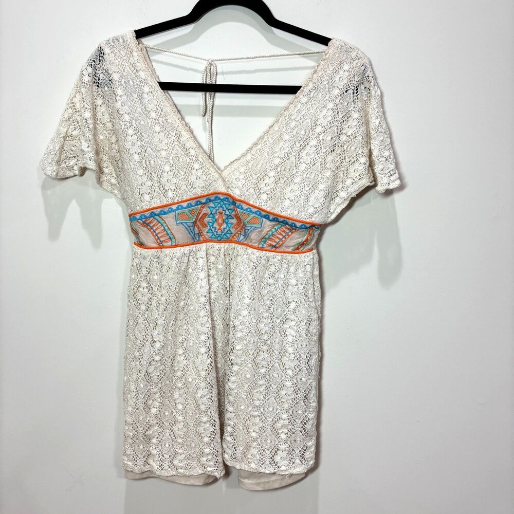 Flying Tomato Cream Lace Top M Babydoll Embroidered Y2K Cottage Beach Festival